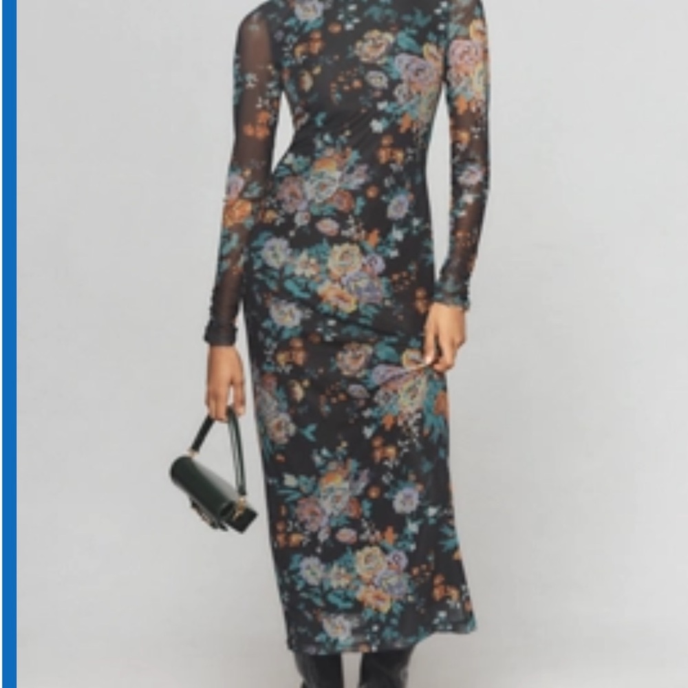 Anthropologie Black Floral Long Sleeve Dress